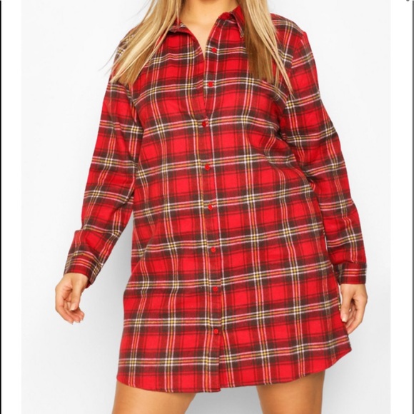 ❗️1 LEFT❗️NWT•24•GO TO OVERSIZED RED PLAID SHIRT DRESS•NEW - Picture 7 of 16